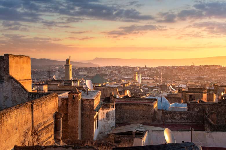 Vista panoramica di Fes al tramonto
